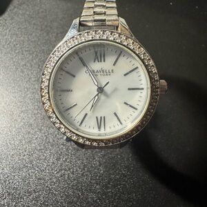Caravelle New York Women's Silver Watch with Crystal Bezel